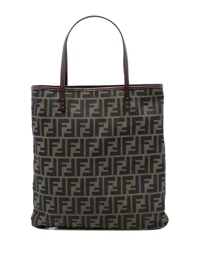 Pre-owned Fendi 2000-2010 Zucca Canvas Tote Bag In Brown