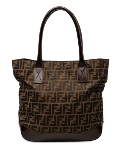 Pre-owned Fendi 2000-2010 Zucca Canvas Tote Bag In Brown