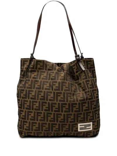 Pre-owned Fendi 2000-2010 Zucca Canvas Tote Bag In Brown