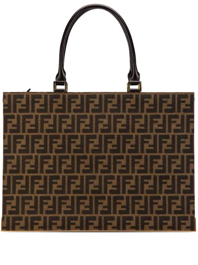 Pre-owned Fendi 2000-2010 Zucca Canvas Tote Bag In Brown