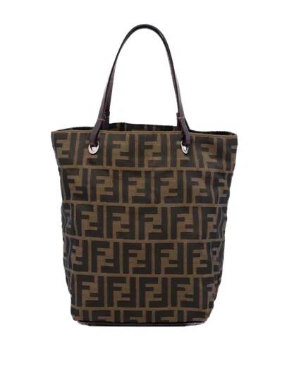 Pre-owned Fendi 2000-2010 Zucca Canvas Tote Bag In Brown