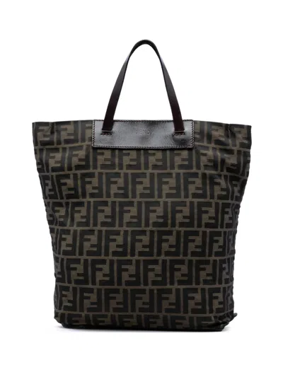 Pre-owned Fendi 2000-2010 Zucca Canvas Tote Bag In Brown