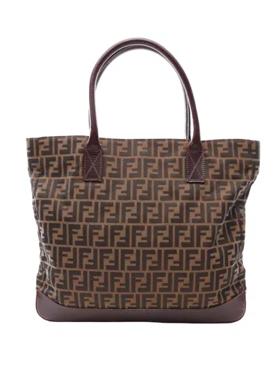Pre-owned Fendi 2000-2010 Zucca Canvas Tote Bag In Brown