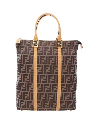Pre-owned Fendi 2000-2010 Zucca Canvas Tote Bag In Brown