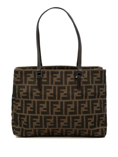 Pre-owned Fendi 2000-2010 Zucca Canvas Tote Bag In Brown
