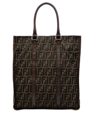 Pre-owned Fendi 2000-2010 Zucca Canvas Vertical Tote Bag In Brown
