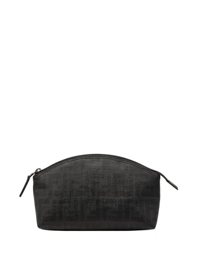 Pre-owned Fendi 2000-2010 Zucca Coated Canvas Cosmetic Pouch In Black