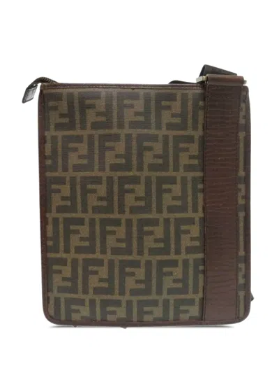 Pre-owned Fendi 2000-2010 Zucca Coated Canvas Crossbody Bag In Brown