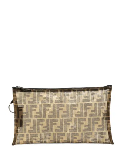 Pre-owned Fendi 2000-2010 Zucca Mesh Clutch Bag In Brown