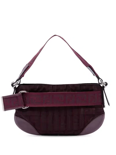Pre-owned Fendi 2000-2010 Zucca Nylon Pochette Shoulder Bag In Red
