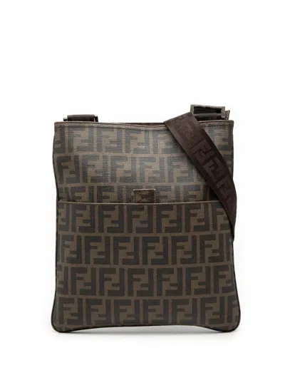 Pre-owned Fendi 2000-2010 Zucca Spalmati Crossbody Bag In Brown