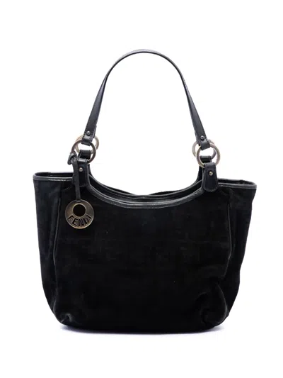 Pre-owned Fendi 2000-2010 Zucca Suede Chef Tote Bag In Black