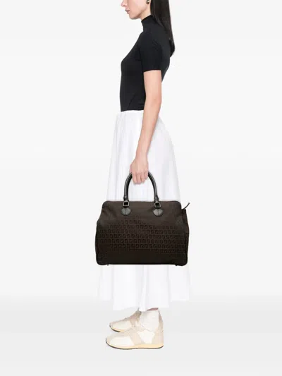 Pre-owned Fendi 2000-2010 Zucchino Canvas Business Bag In Brown