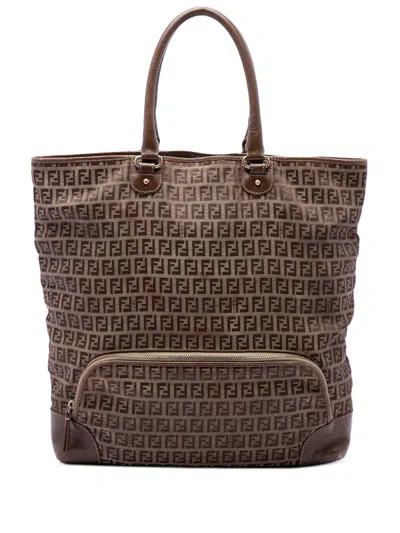 Pre-owned Fendi 2000-2010 Zucchino Canvas Chef Shopping Tote Bag In Brown