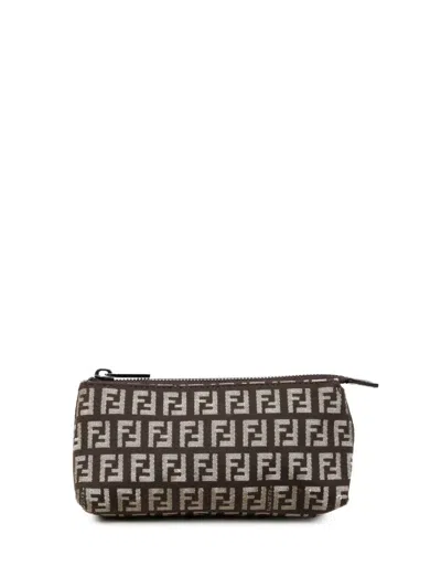 Pre-owned Fendi 2000-2010 Zucchino Canvas Coin Pouch In Brown