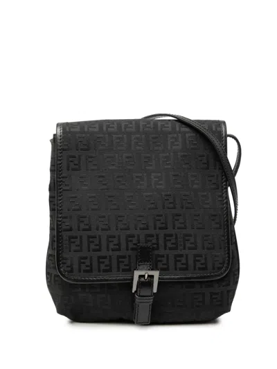 Pre-owned Fendi 2000-2010 Zucchino Canvas Crossbody Bag In Black