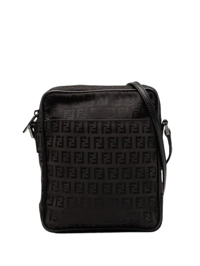 Pre-owned Fendi 2000-2010 Zucchino Canvas Crossbody Bag In Black