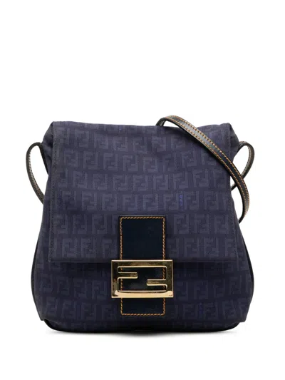 Pre-owned Fendi 2000-2010 Zucchino Canvas Crossbody Bag In Blue