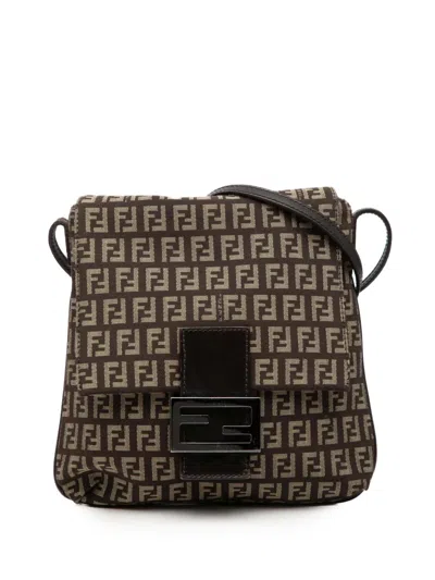 Pre-owned Fendi 2000-2010 Zucchino Canvas Crossbody Bag In Brown