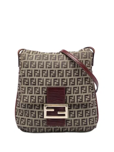 Pre-owned Fendi 2000-2010 Zucchino Canvas Crossbody Bag In Brown