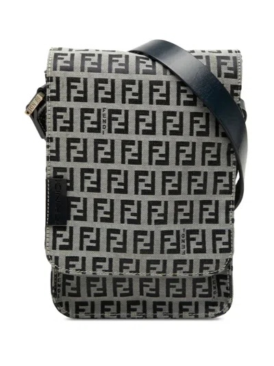 Pre-owned Fendi 2000-2010 Zucchino Canvas Crossbody Bag In Grey
