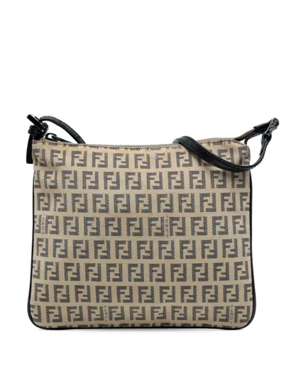 Pre-owned Fendi 2000-2010 Zucchino Canvas Crossbody Bag In Neutral