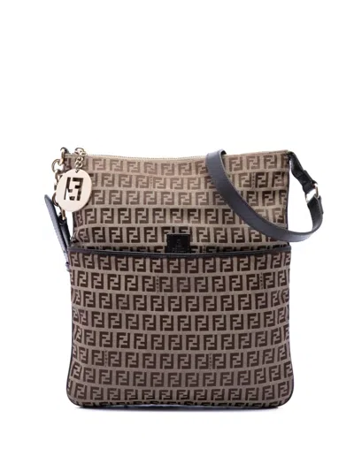 Pre-owned Fendi 2000-2010 Zucchino Canvas Crossbody Bag In Neutral