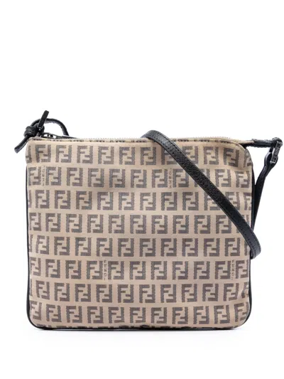 Pre-owned Fendi 2000-2010 Zucchino Canvas Crossbody Bag In Neutral