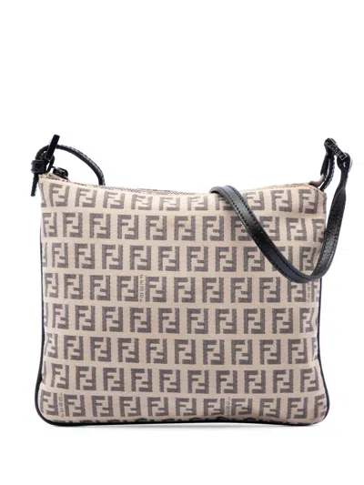 Pre-owned Fendi 2000-2010 Zucchino Canvas Crossbody Bag In Neutral