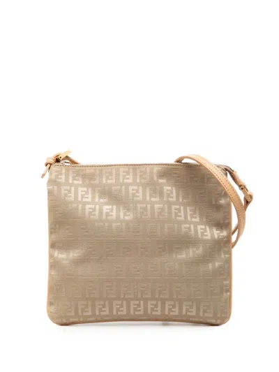 Pre-owned Fendi 2000-2010 Zucchino Canvas Crossbody Bag In Neutral