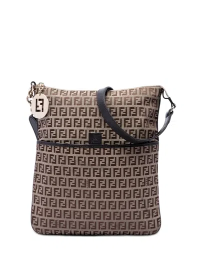 Pre-owned Fendi 2000-2010 Zucchino Canvas Crossbody Bag In Neutrals