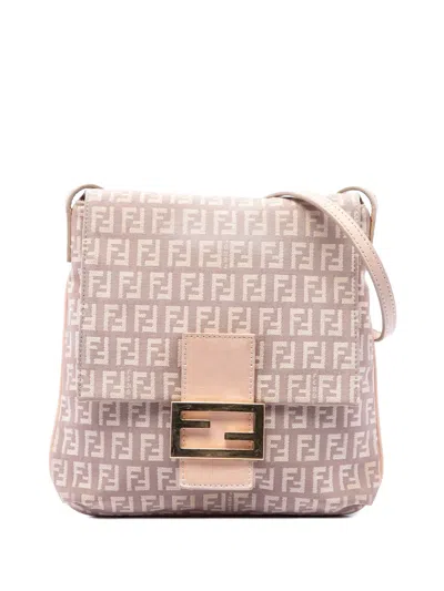 Pre-owned Fendi 2000-2010 Zucchino Canvas Crossbody Bag In Pink