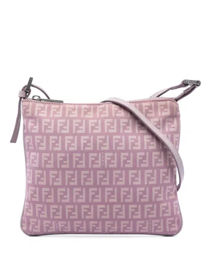 Pre-owned Fendi 2000-2010 Zucchino Canvas Crossbody Bag In Pink