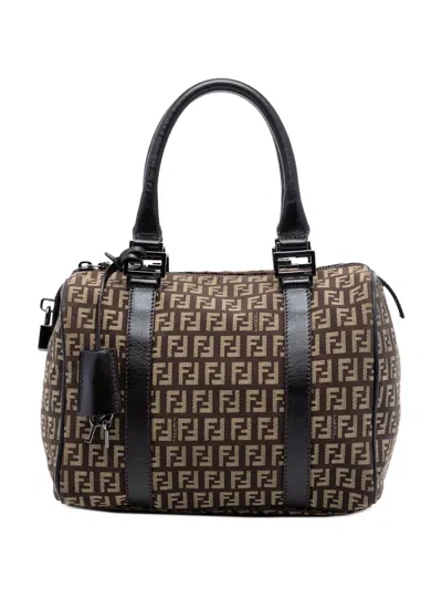 Pre-owned Fendi 2000-2010 Zucchino Canvas Forever Boston Bag In Brown