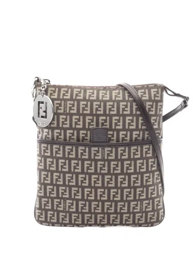 Pre-owned Fendi 2000-2010 Zucchino Canvas Forever Crossbody Bag In Brown