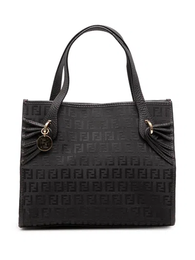 Pre-owned Fendi 2000-2010 Zucchino Canvas Handbag In Black