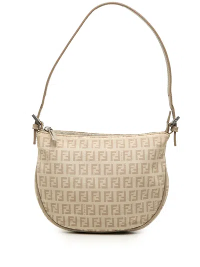 Pre-owned Fendi 2000-2010 Zucchino Canvas Hobo Shoulder Bag In Neutral