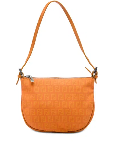 Pre-owned Fendi 2000-2010 Zucchino Canvas Hobo Shoulder Bag In Orange