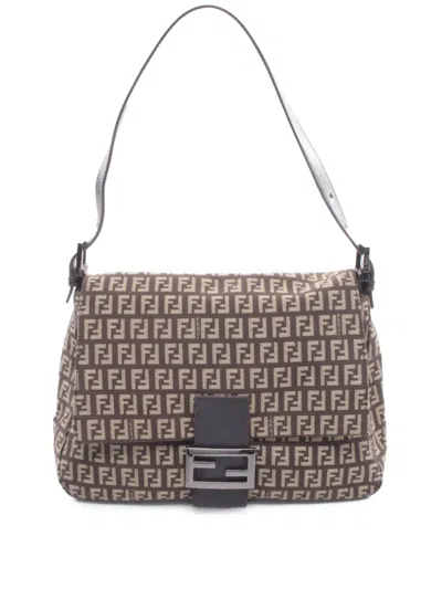 Pre-owned Fendi 2000-2010 Zucchino Canvas Mamma Forever Shoulder Bag In Brown
