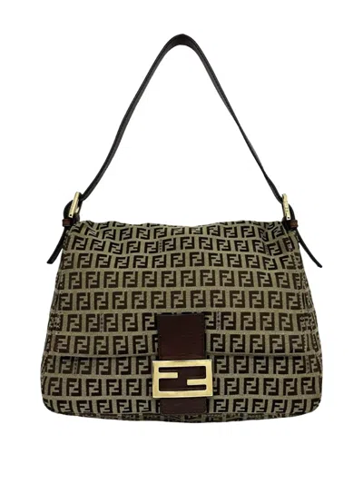 Pre-owned Fendi 2000-2010 Zucchino Canvas Mamma Forever Shoulder Bag In Brown