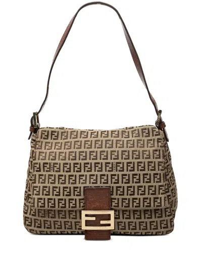 Pre-owned Fendi 2000-2010 Zucchino Canvas Mamma Forever Shoulder Bag In Brown