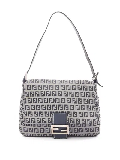Pre-owned Fendi 2000-2010 Zucchino Canvas Mamma Forever Shoulder Bag In Gray