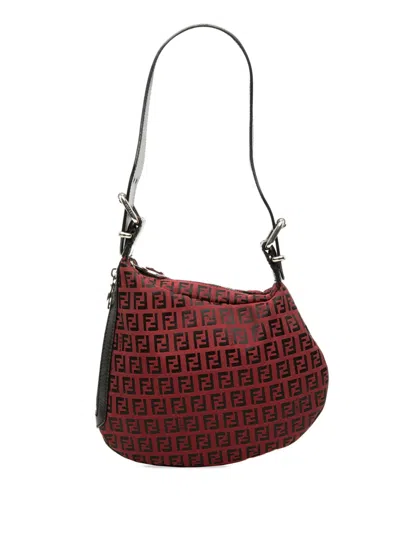 Pre-owned Fendi 2000-2010 Zucchino Canvas Oyster Hobo Bag In Red