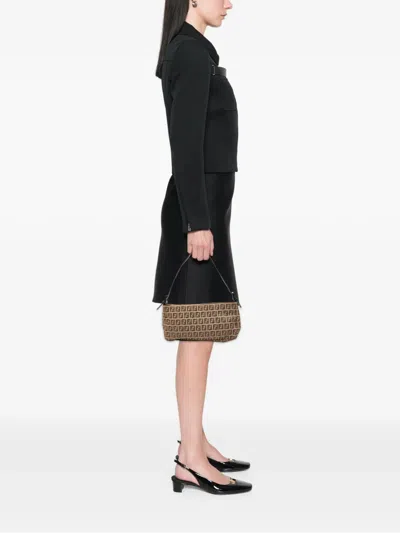 Pre-owned Fendi 2000-2010 Zucchino Canvas Pochette Shoulder Bag In Neutrals