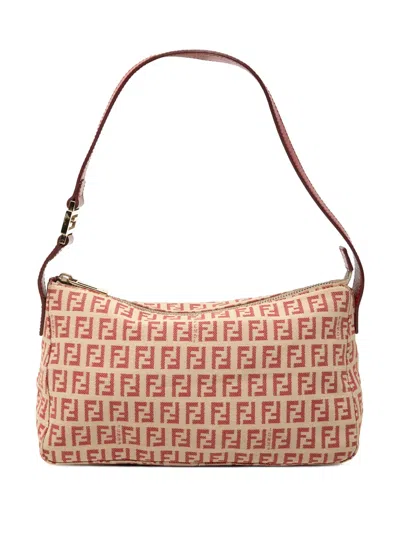 Pre-owned Fendi 2000-2010 Zucchino Canvas Pochette Shoulder Bag In Red
