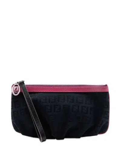 Pre-owned Fendi 2000-2010 Zucchino Canvas Pouch In Black