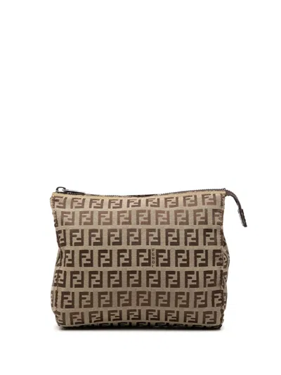 Pre-owned Fendi 2000-2010 Zucchino Canvas Pouch In Neutral