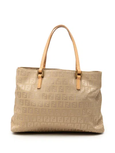 Pre-owned Fendi 2000-2010 Zucchino Canvas Shopping Tote Bag In Neutral