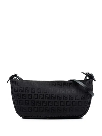 Pre-owned Fendi 2000-2010 Zucchino Canvas Shoulder Bag In Black