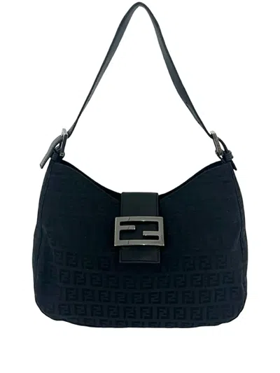Pre-owned Fendi 2000-2010 Zucchino Canvas Shoulder Bag In Black